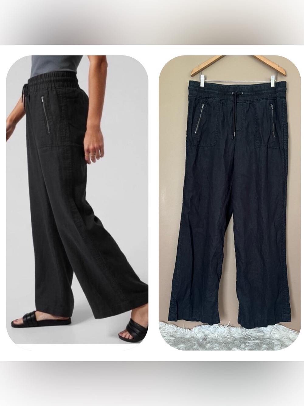 {Athleta} Cabo Linen Wide Leg Pants in Black - Womens 14 Tall